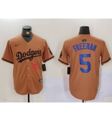 Men Los Angeles Dodgers 5 5 Freddie Freeman Brown Cool Base Stitched Baseball Jersey 7