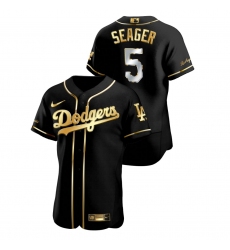 Men Los Angeles Dodgers 5 Corey Seager Black Gold 2020 Nike Flexbase Jersey
