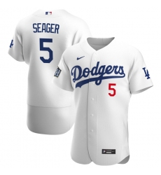 Men Los Angeles Dodgers 5 Corey Seager Men Nike White Home 2020 World Series Bound Flex Base Player MLB Jersey