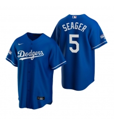 Men Los Angeles Dodgers 5 Corey Seager Royal 2020 World Series Champions Replica Jersey