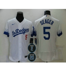Men Los Angeles Dodgers 5 Corey Seager White 2 20 Patch City Connect Flex Base Stitched Jersey
