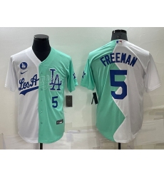 Men Los Angeles Dodgers 5 Freddie Freeman 2022 All Star White Green Cool Base Stitched Baseball Jersey