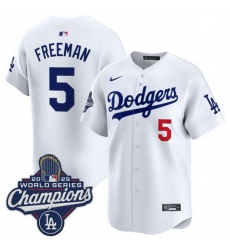 Men Los Angeles Dodgers 5 Freddie Freeman White 2025 World Series Champions Patch Home Limited Stitched Baseball Jersey Men Los Angeles Dodgers 5 Freddie Freeman White 2025 World Series Champions Patch Home Limited Stitched Baseball Jersey
