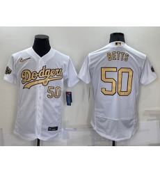 Men Los Angeles Dodgers 50 Mookie Betts 2022 All Star White Flex Base Stitched Baseball Jersey