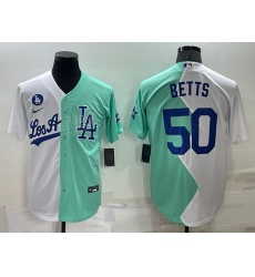 Men Los Angeles Dodgers 50 Mookie Betts 2022 All Star White Green Cool Base Stitched Baseball Jersey