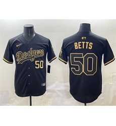 Men Los Angeles Dodgers 50 Mookie Betts Black Gold Limited Stitched Jersey