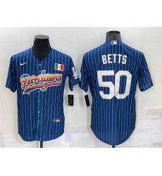 Men Los Angeles Dodgers 50 Mookie Betts Navy Mexico Rainbow Cool Base Stitched Baseball Jersey