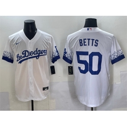 Men Los Angeles Dodgers 50 Mookie Betts White City Connect Cool Base Stitched Jersey