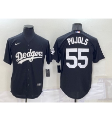 Men Los Angeles Dodgers 55 Albert Pujols Black Cool Base Stitched Baseball Jersey
