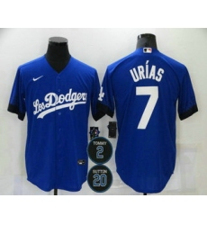 Men Los Angeles Dodgers 7 Julio Urias Blue 2 20 Patch City Connect Cool Base Stitched Jersey