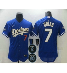 Men Los Angeles Dodgers 7 Julio Urias Blue Gold 2 20 Patch Stitched MLB Flex Base Nike Jersey