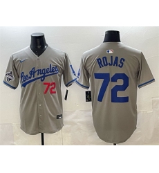 Men Los Angeles Dodgers 72 Miguel Rojas Grey 2025 World Series Champions Patch Limited Stitched Baseball Jersey