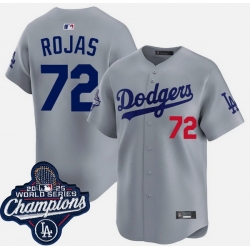 Men Los Angeles Dodgers 72 Miguel Rojas Grey 2025 World Series Champions Patch Limited Stitched Baseball Jersey II