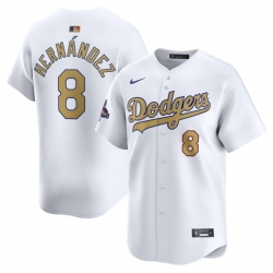 Men Los Angeles Dodgers 8 Enrique Hernandez White 2025 Gold Collection Limited Stitched Baseball Jersey