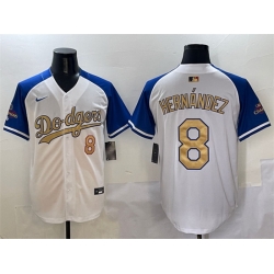 Men Los Angeles Dodgers 8 Enrique Hernandez White Royal Gold 2024 World Series Champions Vapor Limited Stitched Baseball Jersey