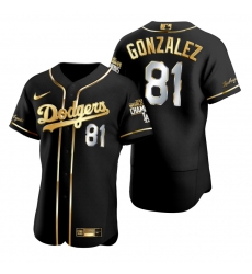 Men Los Angeles Dodgers 81 Victor Gonzalez Black 2020 World Series Champions Golden Limited Jersey