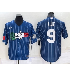 Men Los Angeles Dodgers 9 Gavin Lux Navy Mexico World Series Cool Base Stitched Baseball Jersey
