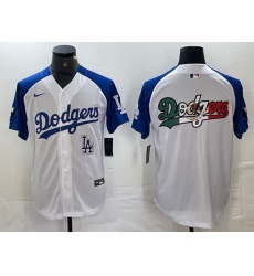 Men Los Angeles Dodgers Big Logo White Blue Vin Patch Cool Base Stitched Baseball Jersey 2