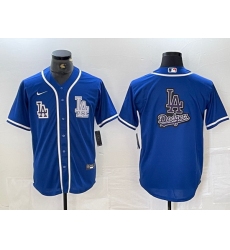 Men Los Angeles Dodgers Big logo Blue Cool Base Stitched Baseball Jersey