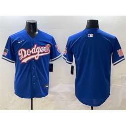 Men Los Angeles Dodgers Blank Royal With American Flag Patch Limited Stitched Baseball Jersey