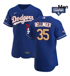 Men Los Angeles Dodgers Cody Bellinger 35 Gold Program Designed Edition Blue Flex Base Stitched Jersey