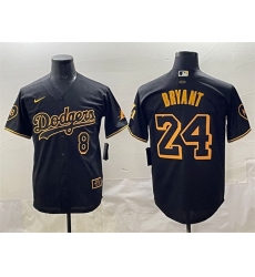 Men Los Angeles Dodgers Front 8 Back 24 Kobe Bryant Black With KB Patch Stitched Jersey