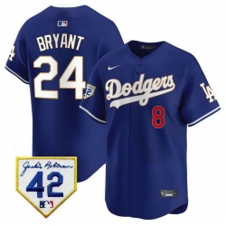 Men Los Angeles Dodgers Front 8 Back 24 Kobe Bryant Royal With Jackie Robinson Patch Limited Stitched Baseball Jersey