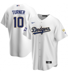 Men Los Angeles Dodgers Justin Turner 10 Championship Gold Trim White Limited All Stitched Cool Base Jersey