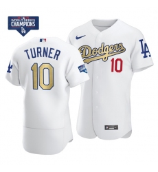 Men Los Angeles Dodgers Justin Turner 10 Gold Program White Flex Base Stitched Jersey