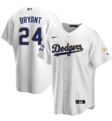Men Los Angeles Dodgers Kobe Bryant Championship Gold Trim White Limited All Stitched Cool Base Jersey