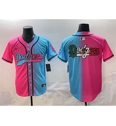 Men Los Angeles Dodgers Team Big Logo Pink Blue Limited Stitched Baseball Jersey