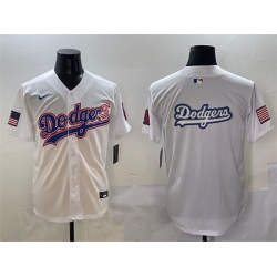 Men Los Angeles Dodgers Team Big Logo White With American Flag Patch Limited Stitched Baseball Jersey 2