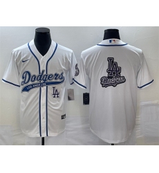 Men Los Angeles Dodgers White Team Big Logo With Patch Cool Base Stitched Baseball Jersey