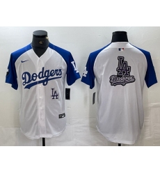 Men Los Angeles Dodgers big logo White Blue Vin Patch Cool Base Stitched Baseball Jersey 9