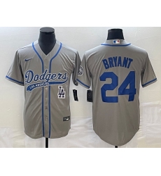 Men's Los Angeles Dodgers #24 Kobe Bryant Grey With Patch Cool Base Stitched Baseball Jersey