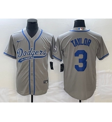 Men's Los Angeles Dodgers #3 Chris Taylor Grey With Patch Cool Base Stitched Baseball Jersey1