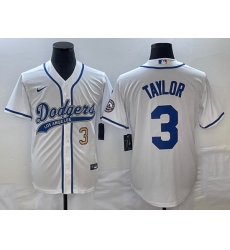 Men's Los Angeles Dodgers #3 Chris Taylor Number White With Patch Cool Base Stitched Baseball Jersey