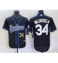 Men's Los Angeles Dodgers #34 Fernando Valenzuela Number Black With Patch Cool Base Stitched Baseball Jersey