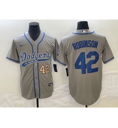 Men's Los Angeles Dodgers #42 Jackie Robinson Number Grey With Patch Cool Base Stitched Baseball Jersey
