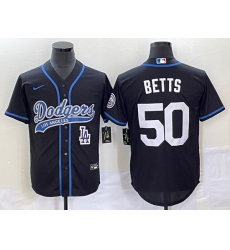 Men's Los Angeles Dodgers #50 Mookie Betts Black With Patch Cool Base Stitched Baseball Jersey1