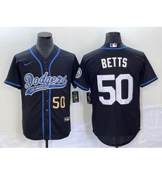 Men's Los Angeles Dodgers #50 Mookie Betts Number Black With Patch Cool Base Stitched Baseball Jersey
