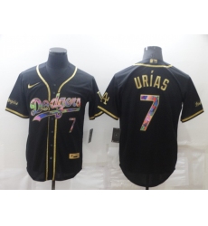 Men's Los Angeles Dodgers #7 Julio Urias Black Iridescent Logo Stitched MLB Cool Base Nike Jersey