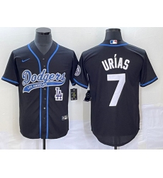 Men's Los Angeles Dodgers #7 Julio Urias Black With Patch Cool Base Stitched Baseball Jersey