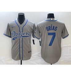 Men's Los Angeles Dodgers #7 Julio Urias Grey With Patch Cool Base Stitched Baseball Jersey1