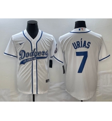 Men's Los Angeles Dodgers #7 Julio Urias White With Patch Cool Base Stitched Baseball Jersey1