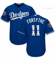 Mens Majestic Los Angeles Dodgers 11 Logan Forsythe Authentic Royal Blue Team Logo Fashion Cool Base 2018 World Series MLB Jersey 