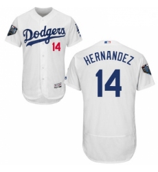 Mens Majestic Los Angeles Dodgers 14 Enrique Hernandez White Home Flex Base Authentic Collection 2018 World Series Jersey