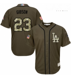 Mens Majestic Los Angeles Dodgers 23 Kirk Gibson Authentic Green Salute to Service MLB Jersey
