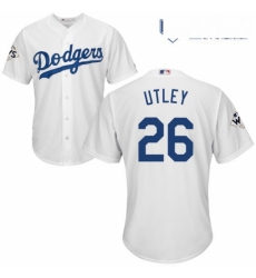 Mens Majestic Los Angeles Dodgers 26 Chase Utley Replica White Home 2017 World Series Bound Cool Base MLB Jersey