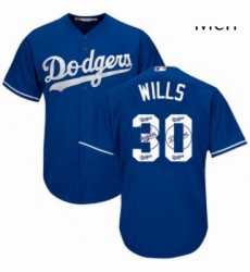 Mens Majestic Los Angeles Dodgers 30 Maury Wills Authentic Royal Blue Team Logo Fashion Cool Base MLB Jersey